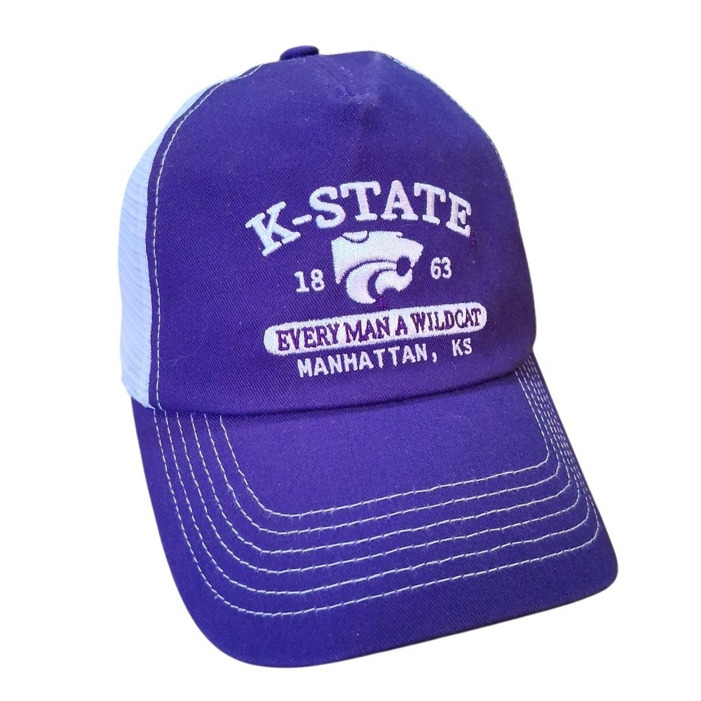 Vtg Kansas State Wildcats Purple Embroidered Logo Snapback Mesh Captivating Hat